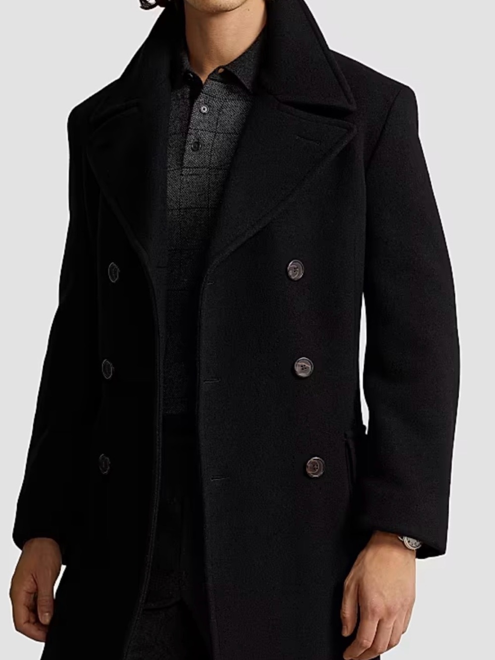 New Ralph Lauren Men's Wool Pea Coat Black 42R Dark Academia Preppy Designer